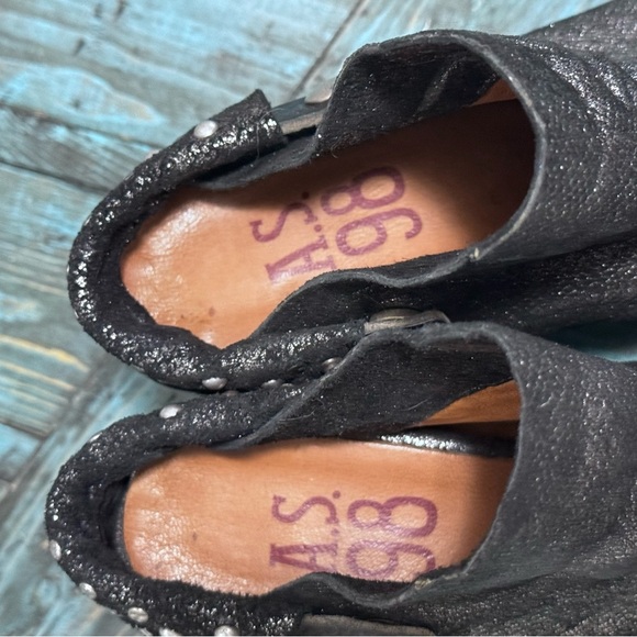 A.S.98 Black Shimmery Leather Slingback Mules Studded Heeled Shoes Size 39 - Picture 11 of 11